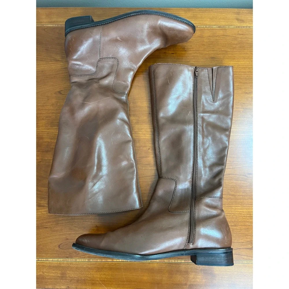 Talbots Womens Cognac Brown Leather Knee High Riding Boots Size 8 Made in Brazil